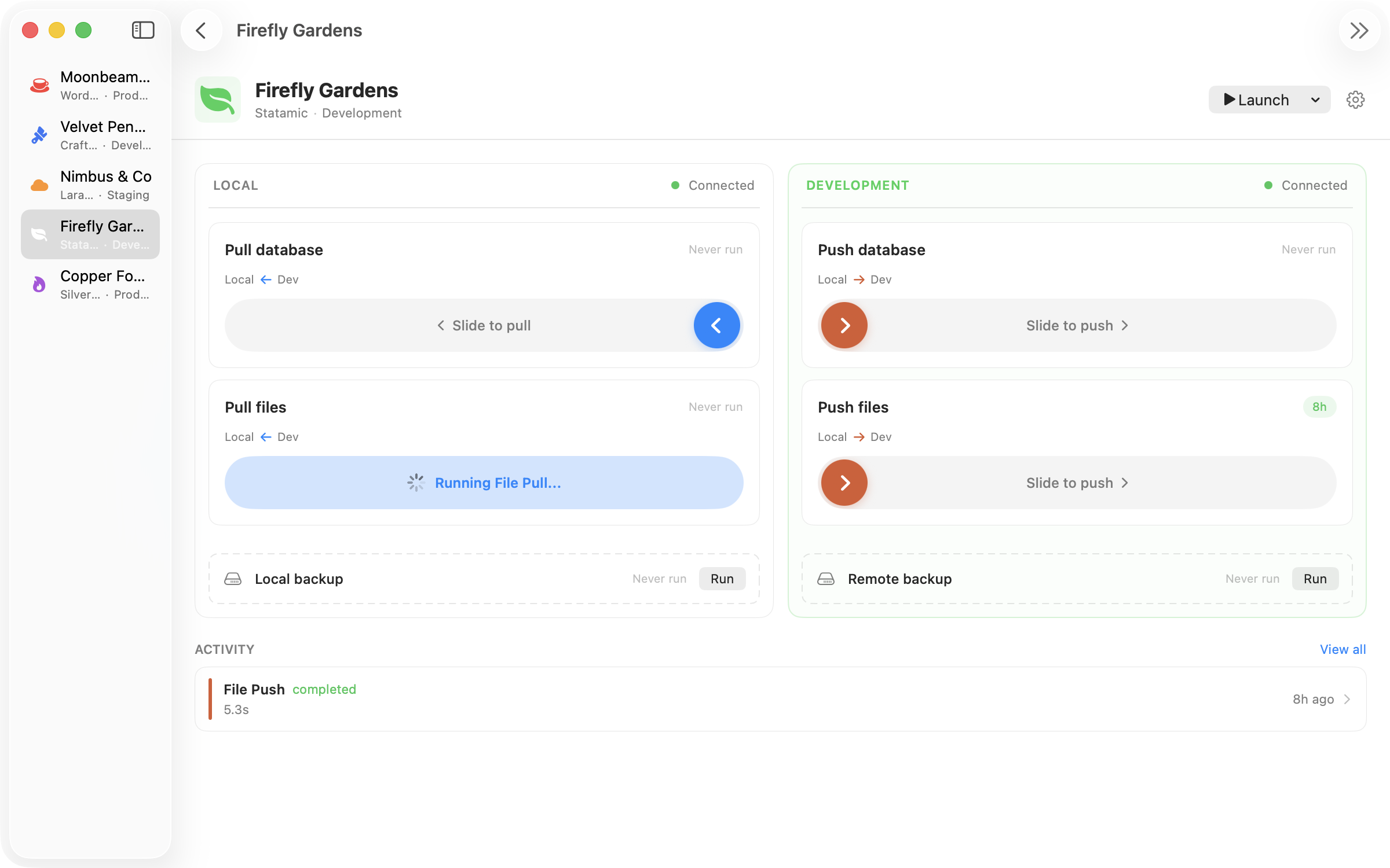 File pull running on a Statamic site