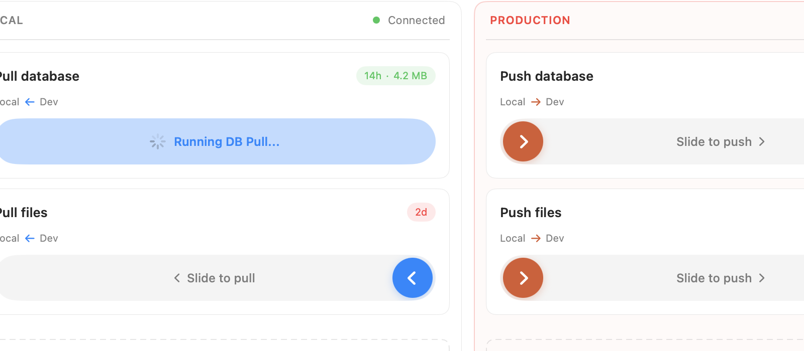 Database pull operation running with live progress