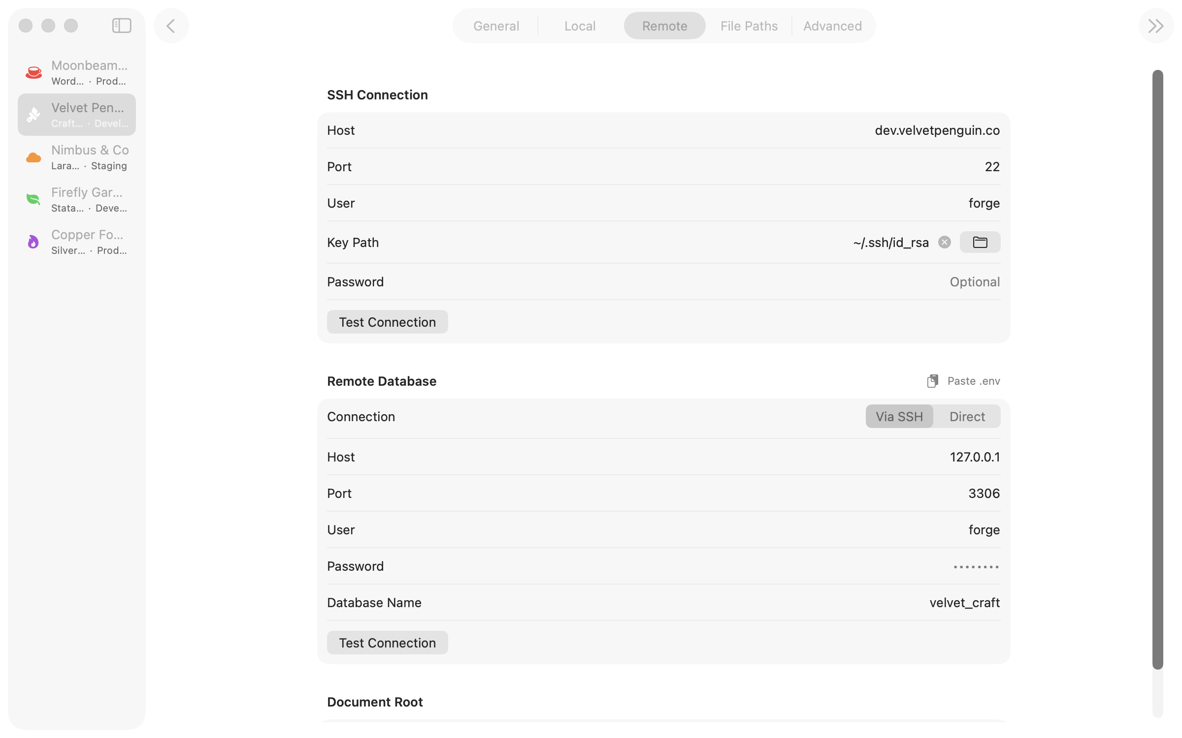 Site configuration screen with stack type, icons, and URL settings